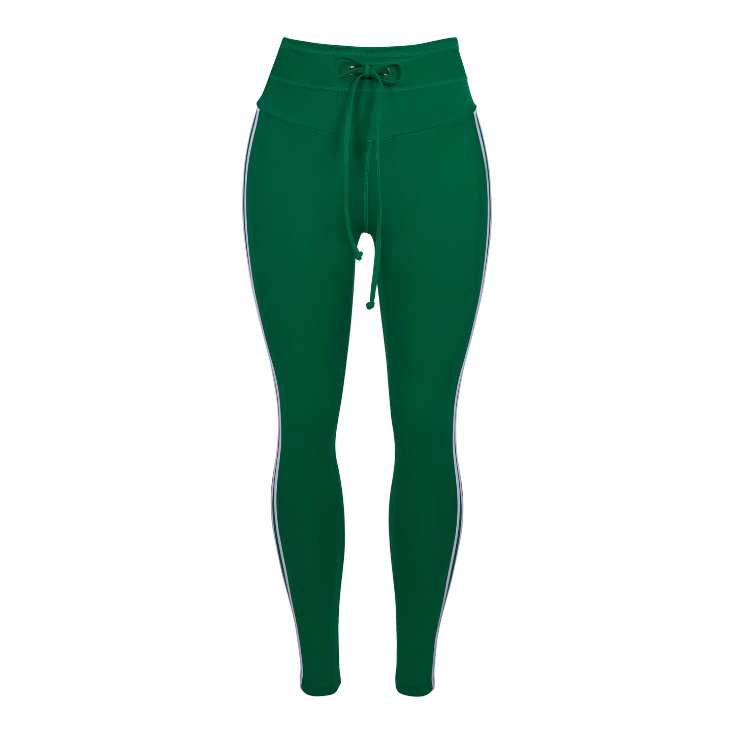 GREEN HIGH-WAISTED LEGGINGS WITH ADJUSTABLE DRAWSTRING AND SIDE STRIPES