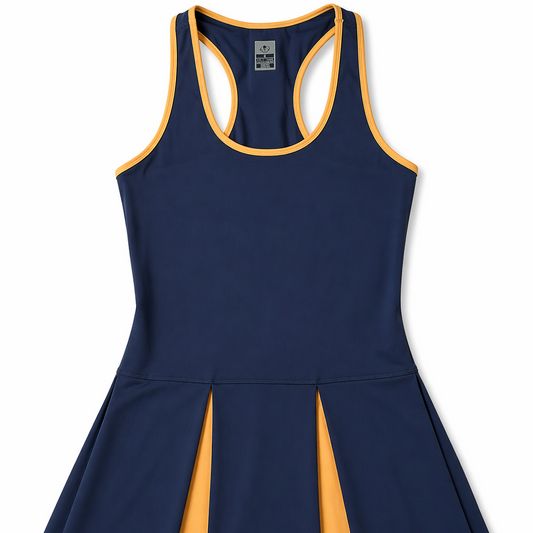 COURT PLEATED BLUE & ORANGE DRESS